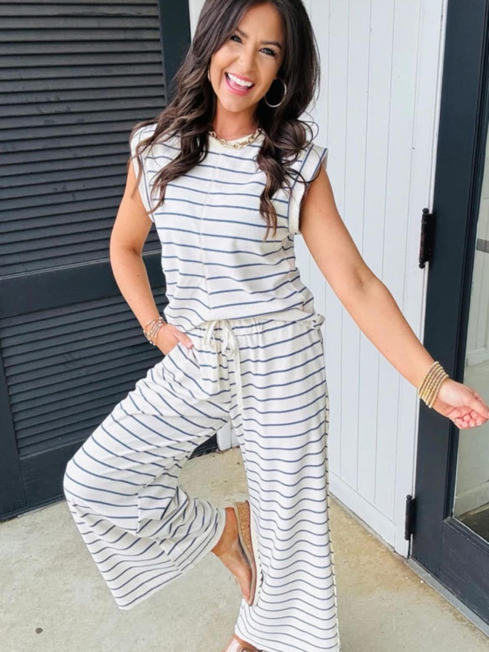 Royal and Reese Tierra Striped Round Neck Top and Pants Set Size Large NWT - Picture 5 of 7